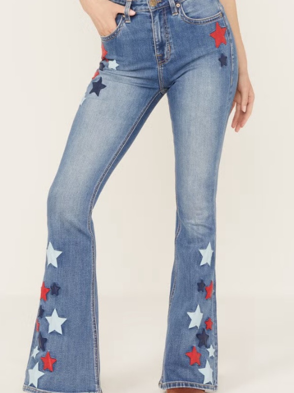 Blue Star-Appliqué Flare Jeans